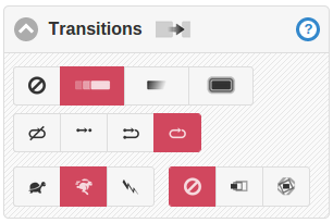 Transitions controls showing settings for transition type, autoplay mode, autoplay speed and image effect