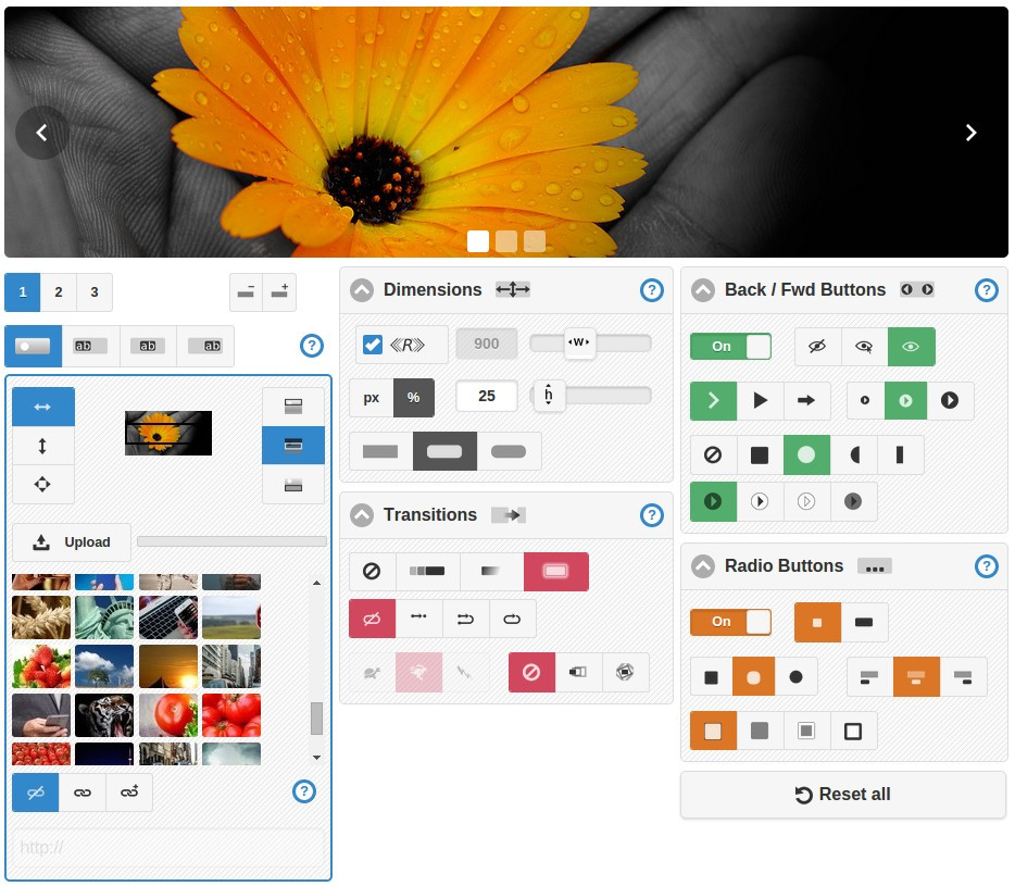 Screenshot showing Image Slider Maker generator tool interface