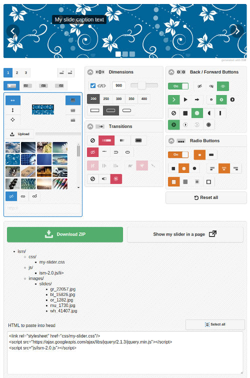 Screenshot showing Image Slider Maker tool