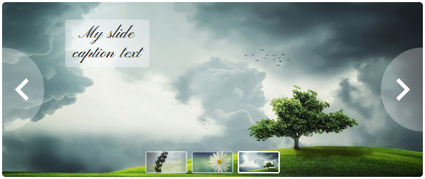Slider example featuring enhanced photo of tree, hill and clouds